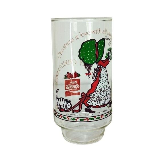 Vintage 70s Coca Cola Holly Hobbie Limited Edition Christmas Holiday Promo Glass - Picture 1 of 8